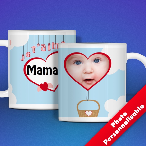 Mug de fête des mères personnalisable avec le texte “Je t'aime Maman” + photo