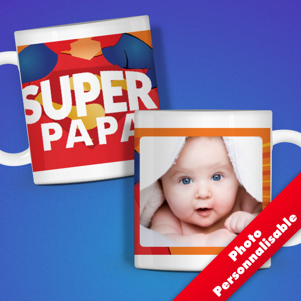 Mug de fête des pères personnalisable avec le texte “Super Papa” + photo